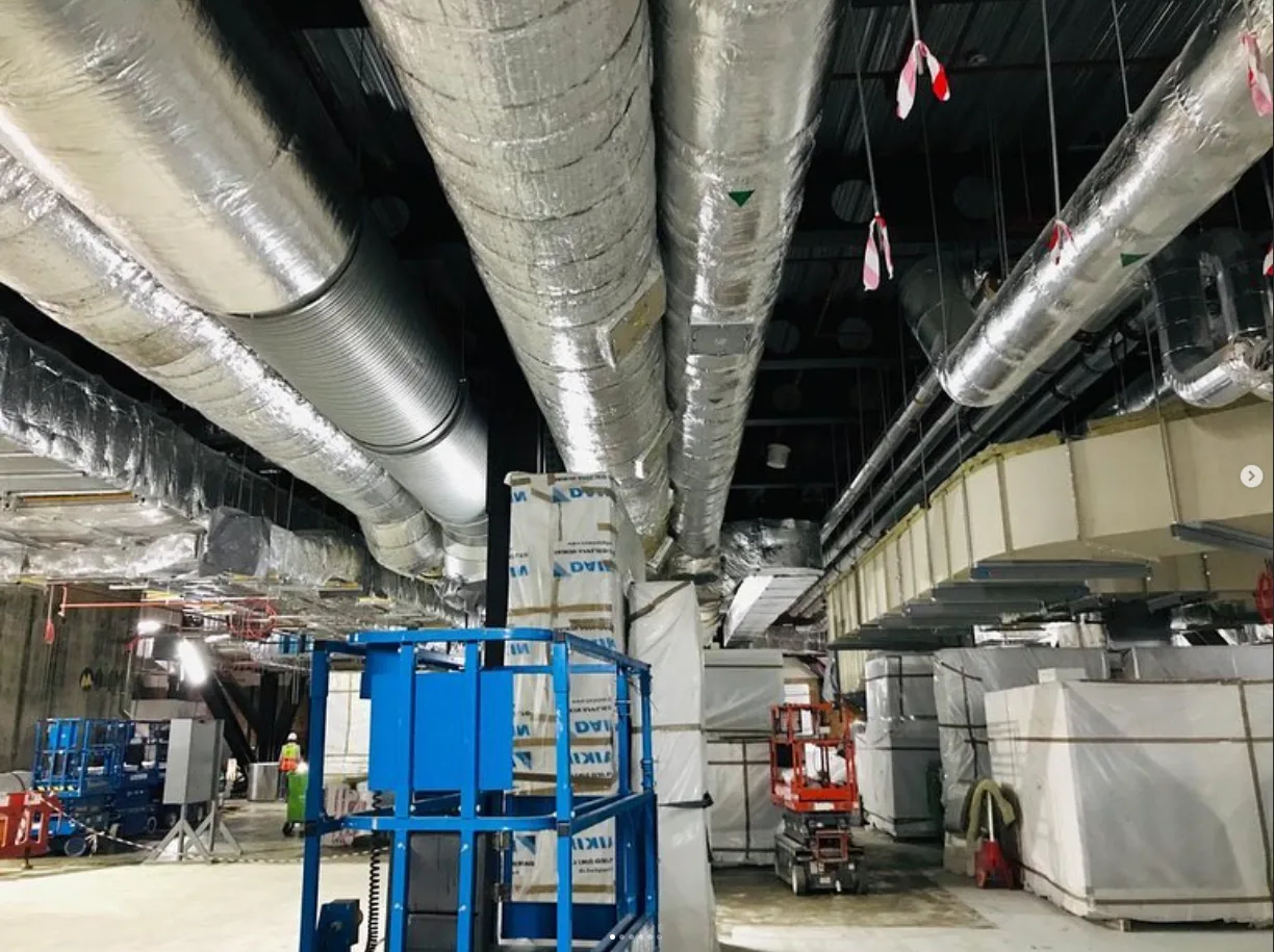 Insulated heating pipework in a commercial plant room
